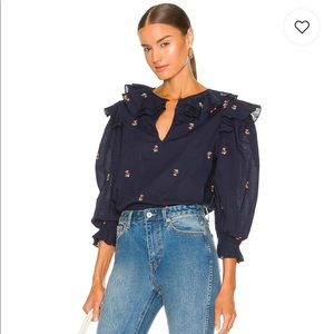 NWT Something Navy Embroidered Ruffle Top